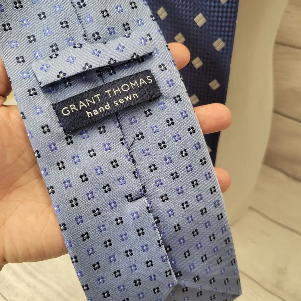Grant Thomas Lot of 2 Neckties in Navy and Blue